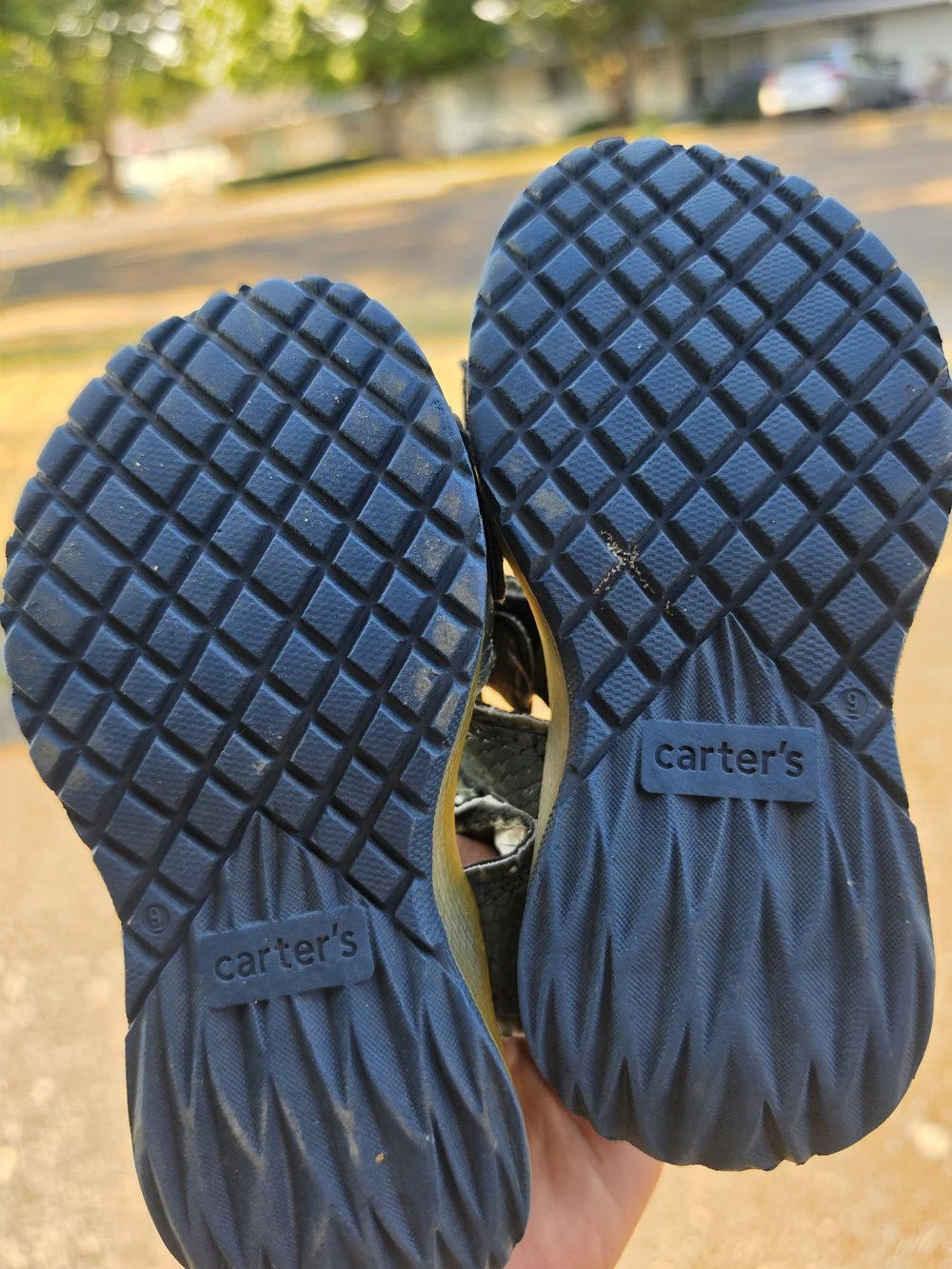 Carter's Green Monster Velcro Sandals with Blue Accents